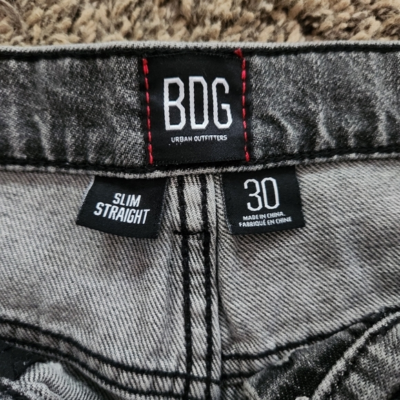 UO BDG Black Wash Distressed High Rise Slim Straight Jeans - Picture 7 of 11